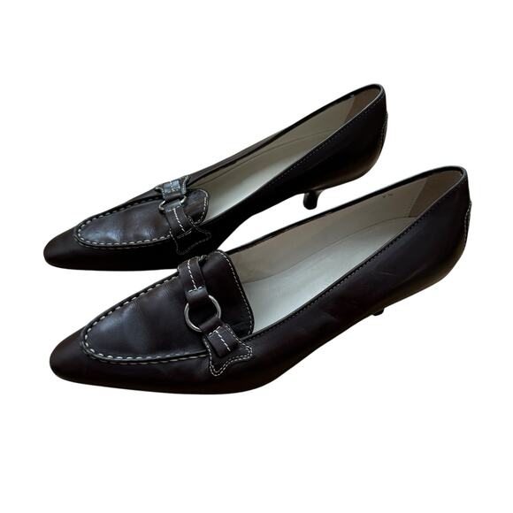 TOD’s Brown Leather Pointed Toe Kitten Heels Womens size 7.5 - Picture 2 of 10